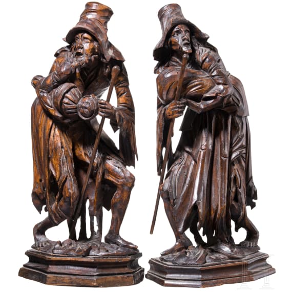 A pair of beggars made of softwood, Berchtesgaden, 18th century