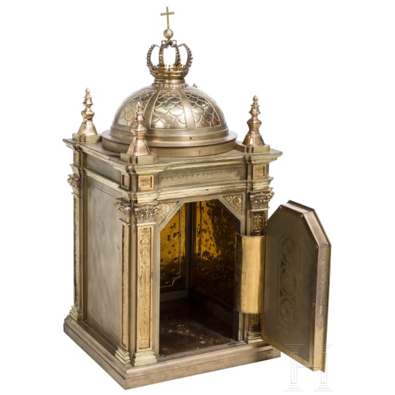 A monumental 94 cm high brass artophorion (reliquary), dated 1947