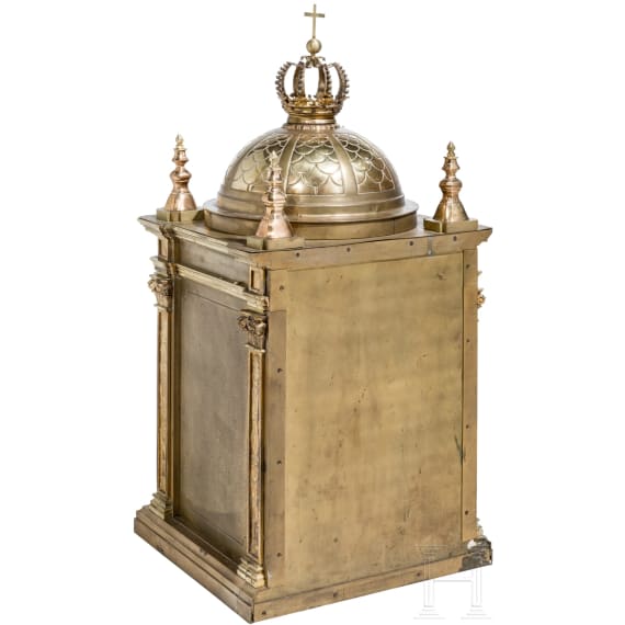 A monumental 94 cm high brass artophorion (reliquary), dated 1947