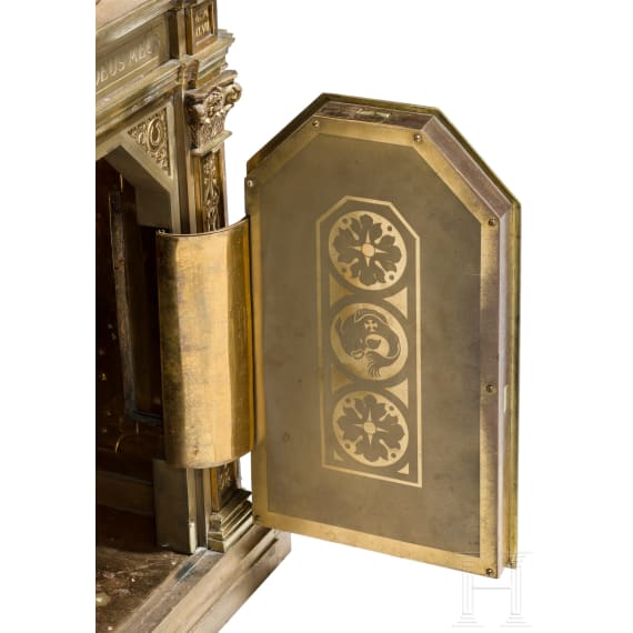 A monumental 94 cm high brass artophorion (reliquary), dated 1947