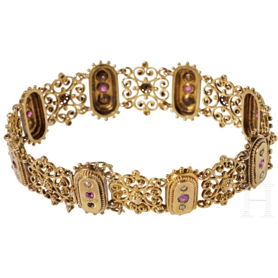 A 14ct gold filigree bracelet, circa 1880