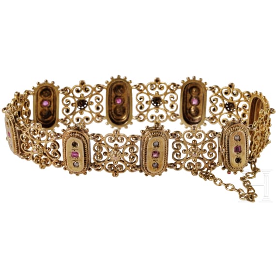 A 14ct gold filigree bracelet, circa 1880