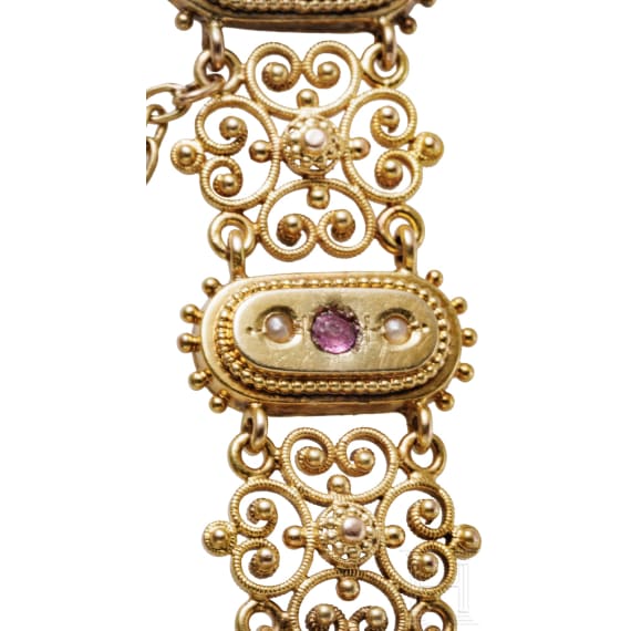 A 14ct gold filigree bracelet, circa 1880