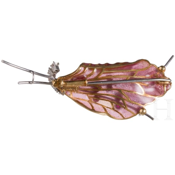 A 18ct gold and plique a jour leaf-shaped brooch