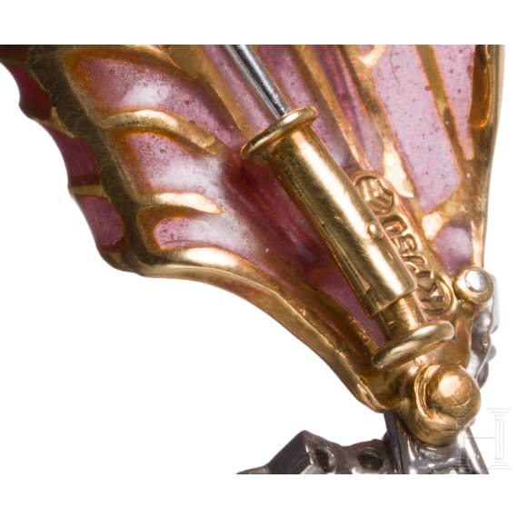 A 18ct gold and plique a jour leaf-shaped brooch