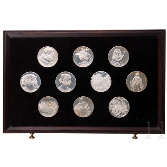 50 silver medals "masterpieces from Leonardo da Vinci" in wooden casket