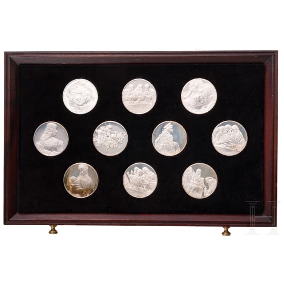 50 silver medals "masterpieces from Leonardo da Vinci" in wooden casket