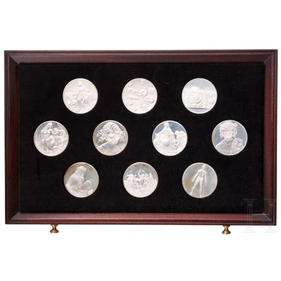 50 silver medals "masterpieces from Leonardo da Vinci" in wooden casket