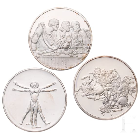 50 silver medals "masterpieces from Leonardo da Vinci" in wooden casket