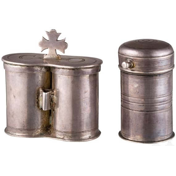 Two small holy oil vessels, Augsburg, Joseph Anton Reidler (Master 1744-81), 1759-61 (one)