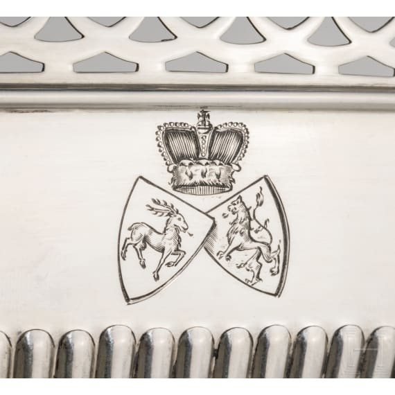A silver jardiniere with coat of arms, Schw&auml;bisch Gm&uuml;nd, Gebr&uuml;der K&uuml;hn, circa 1880