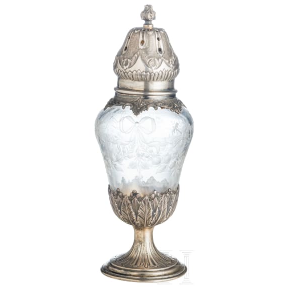 A silver-mounted French cut-glass sugar caster, late 19th century