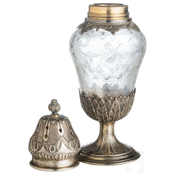A silver-mounted French cut-glass sugar caster, late 19th century