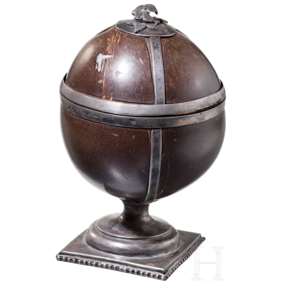 A silver-mounted coconut goblet, late 19th century