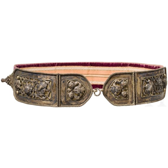 A traditional Tranyslvanian belt with silver-gilt claps, probably Brasso, 19th century