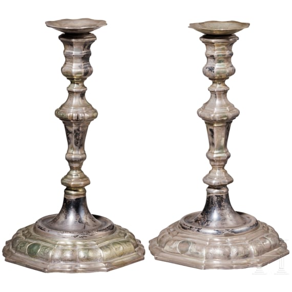 A pair of German silver candlesticks, Hanau, circa 1900