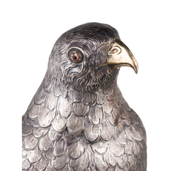 A large pair of German silver falcons, Hanau, circa 1900
