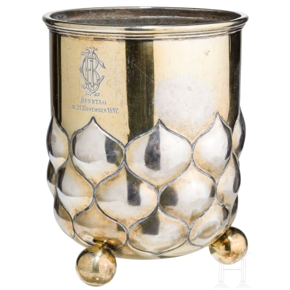 A large silver-gilt historicism beaker, Heilbronn, Bruckmann & S&ouml;hne, jeweller H. Mau, dated 1897