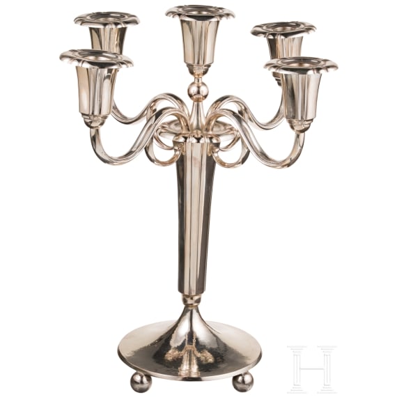 A five-light silver candelabra, Munich, C. Weishaupt, circa 1930