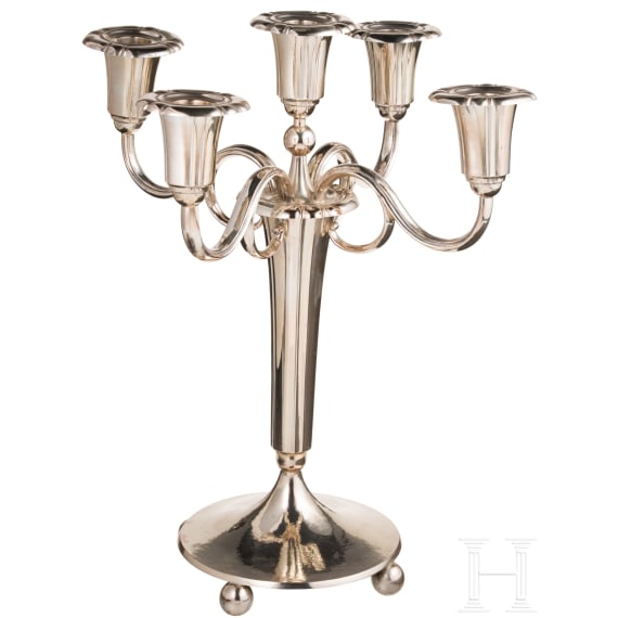 A five-light silver candelabra, Munich, C. Weishaupt, circa 1930