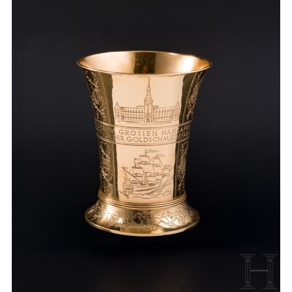 A 20ct gold goblet as the prize trophy for the "Gro&szlig;er Hansa Preis 1956" horse race, Hamburg, goldsmith H. J. Wilm