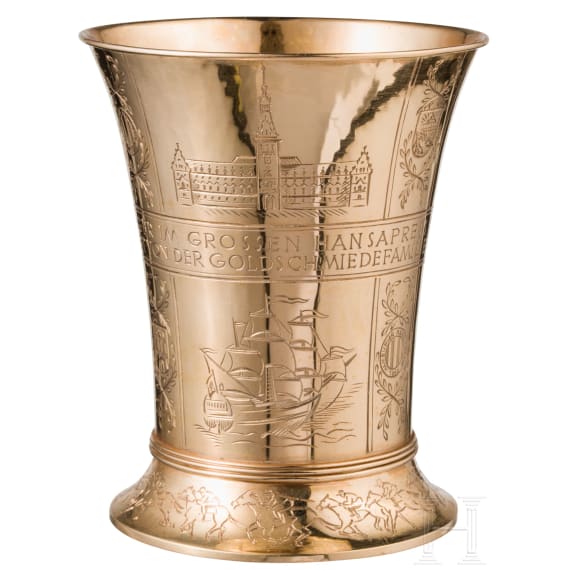A 20ct gold goblet as the prize trophy for the "Gro&szlig;er Hansa Preis 1956" horse race, Hamburg, goldsmith H. J. Wilm
