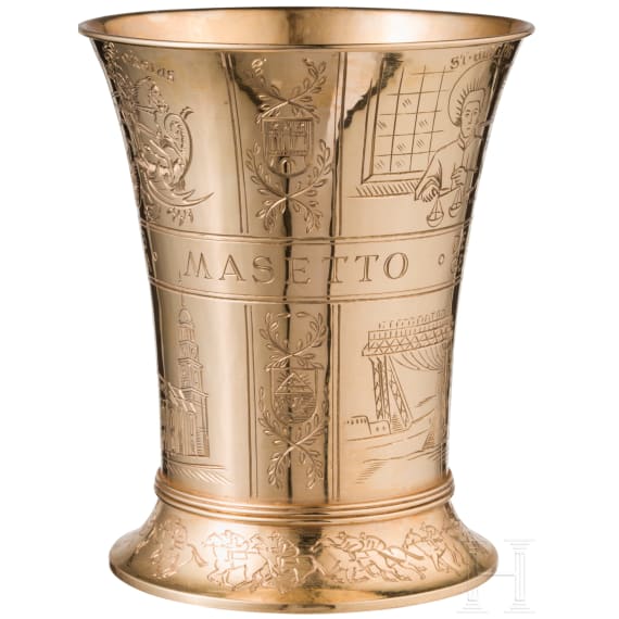 A 20ct gold goblet as the prize trophy for the "Gro&szlig;er Hansa Preis 1956" horse race, Hamburg, goldsmith H. J. Wilm