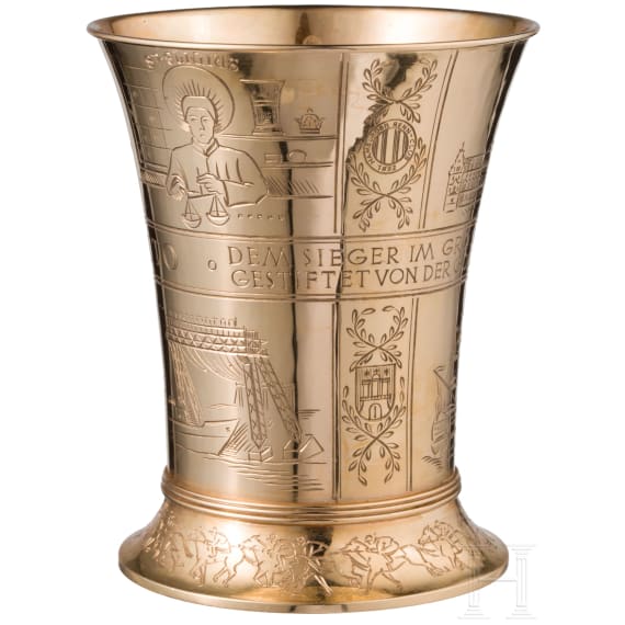 A 20ct gold goblet as the prize trophy for the "Gro&szlig;er Hansa Preis 1956" horse race, Hamburg, goldsmith H. J. Wilm