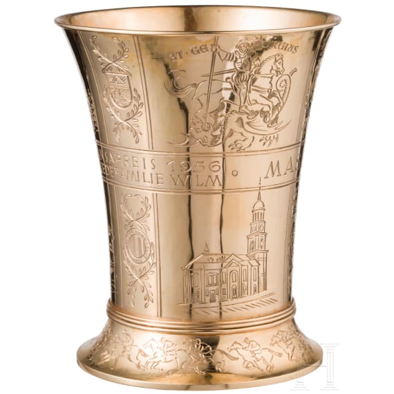 A 20ct gold goblet as the prize trophy for the "Gro&szlig;er Hansa Preis 1956" horse race, Hamburg, goldsmith H. J. Wilm