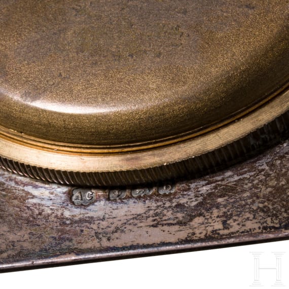 A silver and guilloch&eacute; enamel art nouveau table watch, Birmingham, Albert Carter, 1926 (stand no silver)