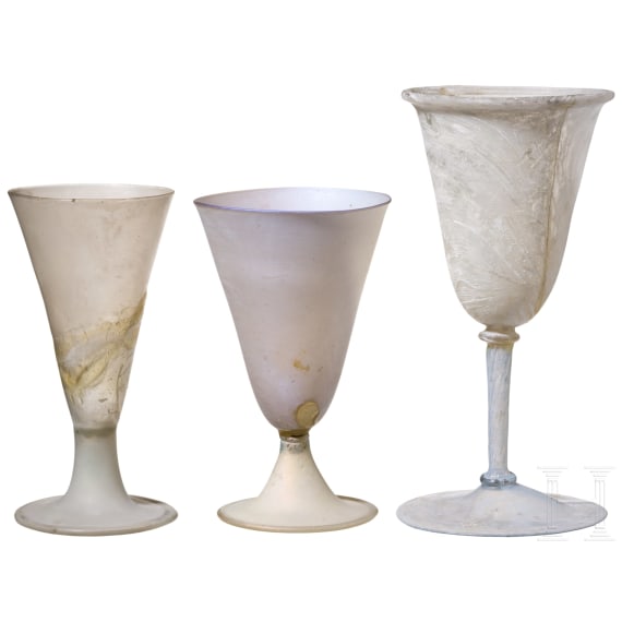 Three German or Dutch glass goblets, 17th century