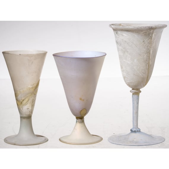 Three German or Dutch glass goblets, 17th century