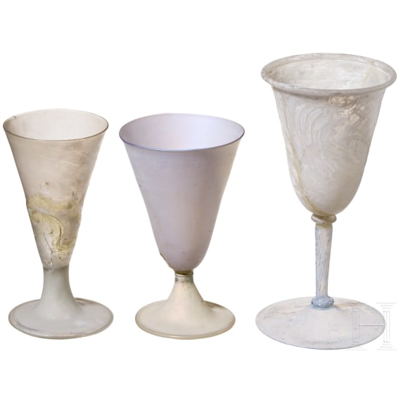 Three German or Dutch glass goblets, 17th century