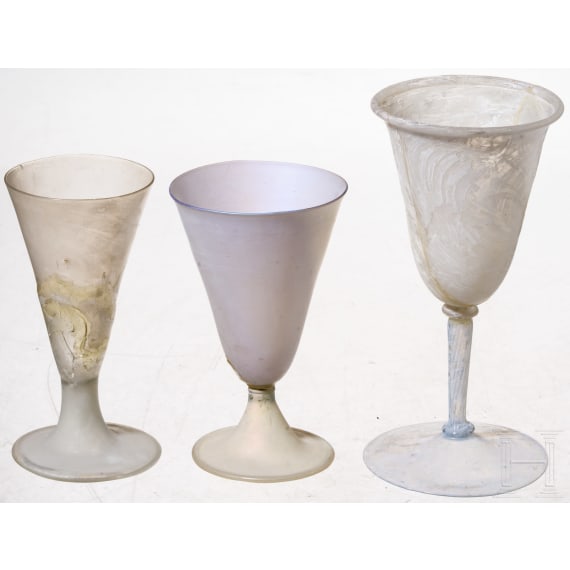 Three German or Dutch glass goblets, 17th century