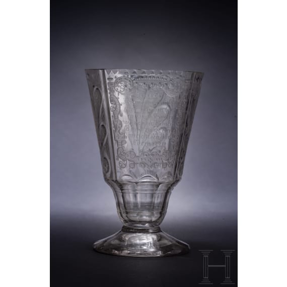 A engraved Silesian glass beaker with hunting scene, circa 1740/60