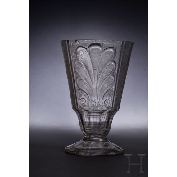 A engraved Silesian glass beaker with hunting scene, circa 1740/60