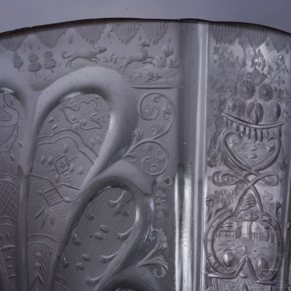 A engraved Silesian glass beaker with hunting scene, circa 1740/60