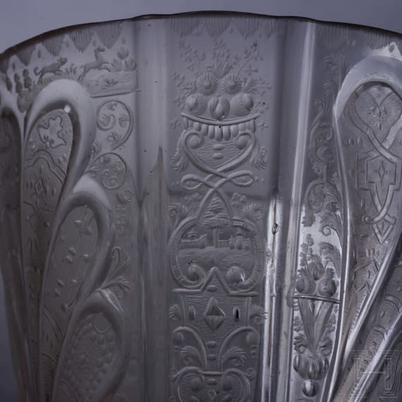 A engraved Silesian glass beaker with hunting scene, circa 1740/60