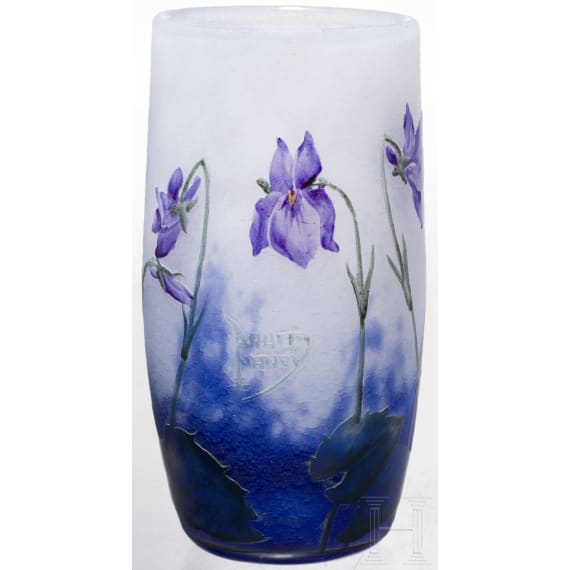 A small art nouveau glass vase "Violettes", Nancy, Daum Fr&egrave;res, circa 1905