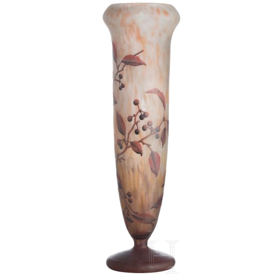 A large art nouveau glass vase "Morelles douces-am&egrave;res", Nancy, Daum Fr&egrave;res, circa 1918