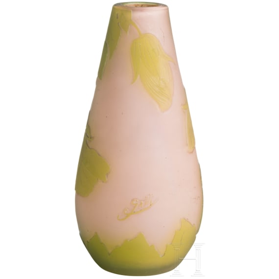 An art nouveau glass vase with magnolia, Nancy, Emille Gall&eacute;, circa 1920