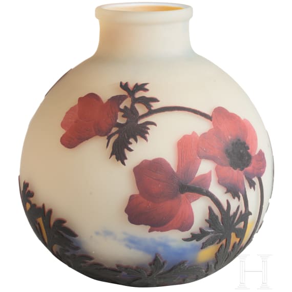 An art nouveau glass vase with anemones, Lun&eacute;ville, Muller Fr&egrave;res, circa 1920