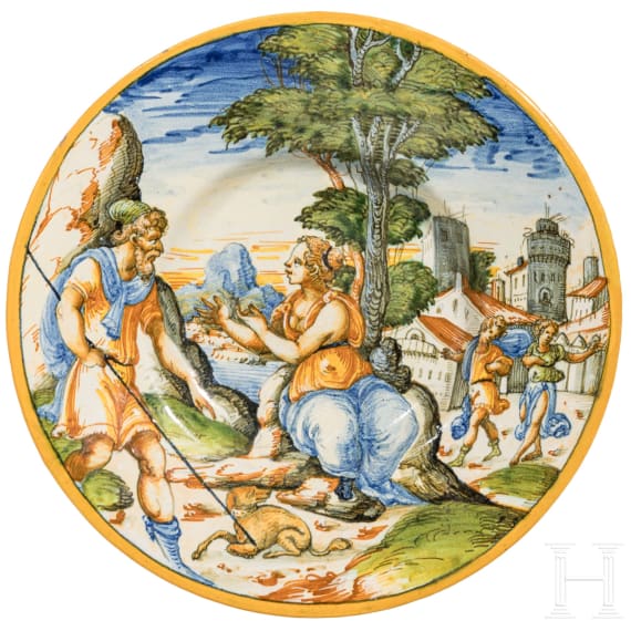 An Italian Maiolica plate "The Meeting of Tamar and Judah", Urbino, 2nd half of the 16th century