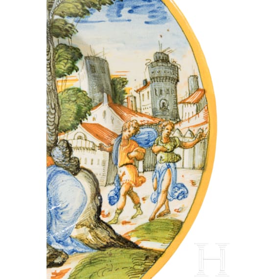 An Italian Maiolica plate "The Meeting of Tamar and Judah", Urbino, 2nd half of the 16th century