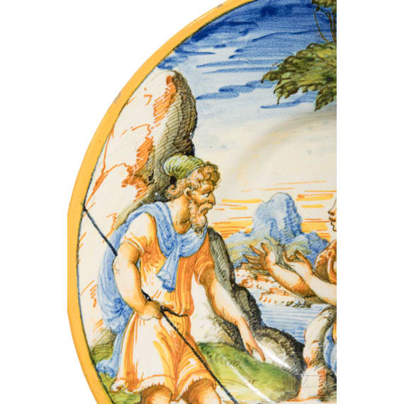 An Italian Maiolica plate "The Meeting of Tamar and Judah", Urbino, 2nd half of the 16th century