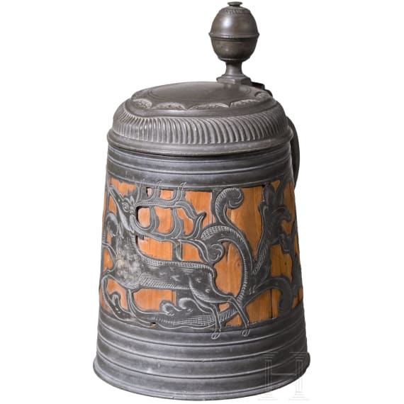 A small pewter-mounted "Daubenkrug" (hunting stein), Kulmbach, Andreas Haas (master in 1690)