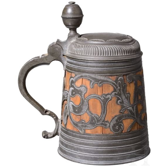 A small pewter-mounted "Daubenkrug" (hunting stein), Kulmbach, Andreas Haas (master in 1690)