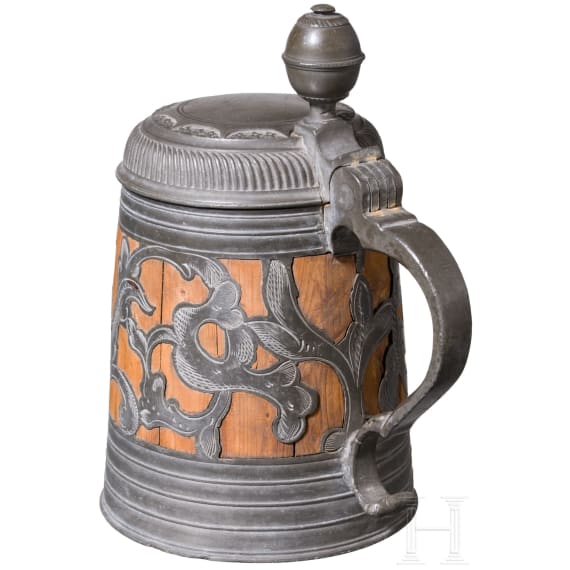 A small pewter-mounted "Daubenkrug" (hunting stein), Kulmbach, Andreas Haas (master in 1690)