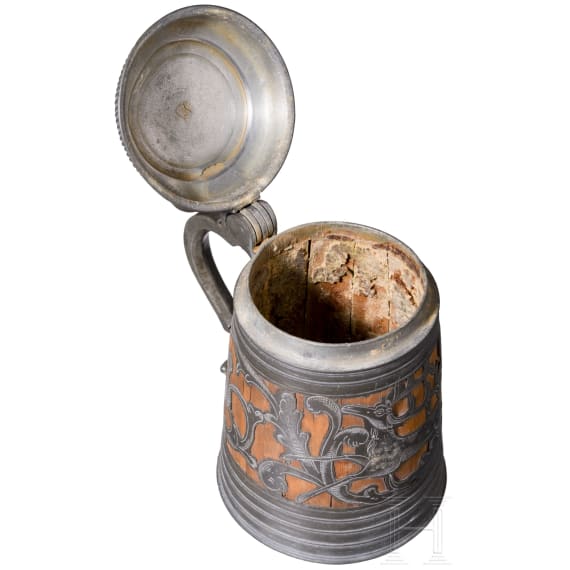 A small pewter-mounted "Daubenkrug" (hunting stein), Kulmbach, Andreas Haas (master in 1690)