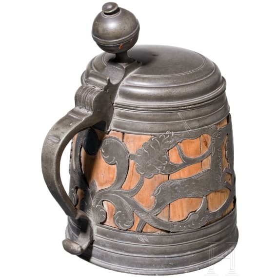 A pewter-mounted "Daubenkrug" (stein), Kulmbach, Andreas Haas (Master in 1690)